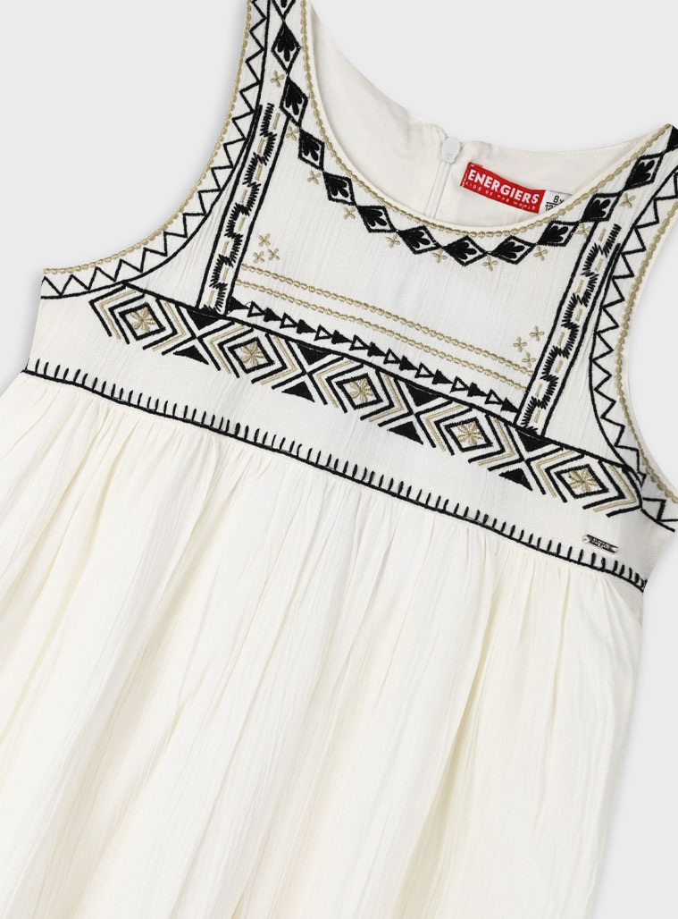 Dress with embroidery for girls | ECRU