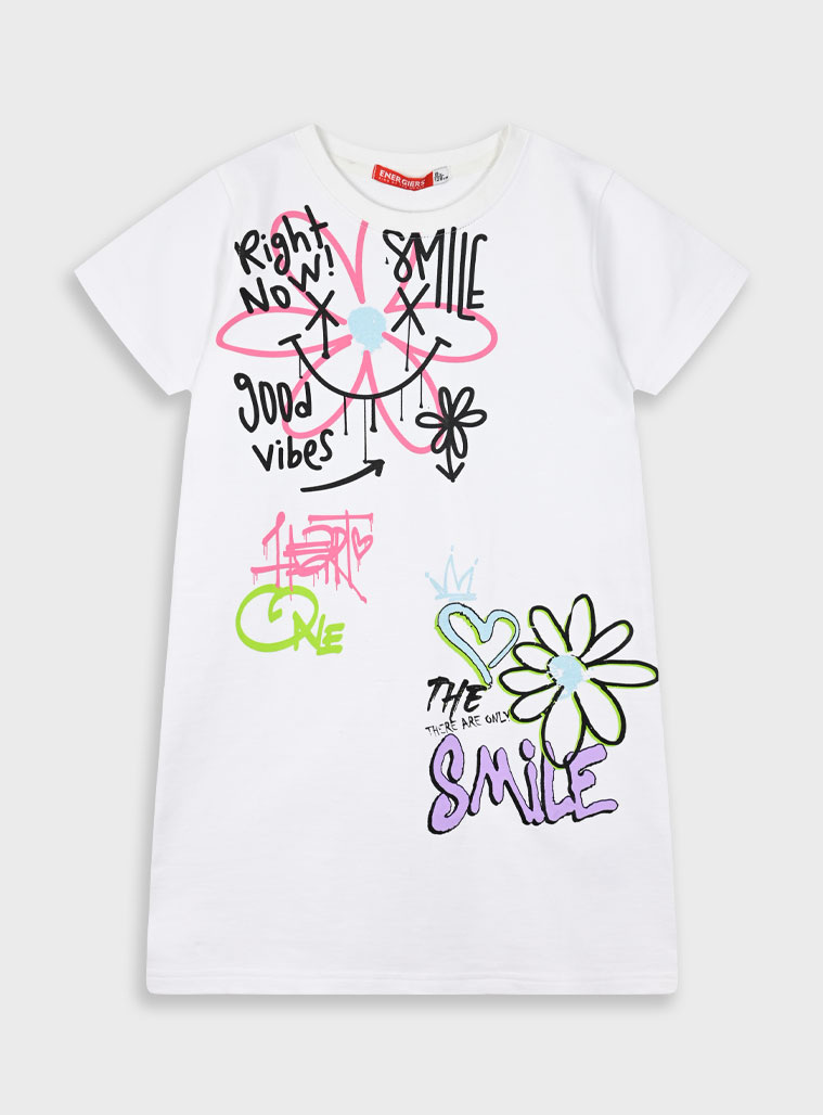 Dress with print for girls | WHITE