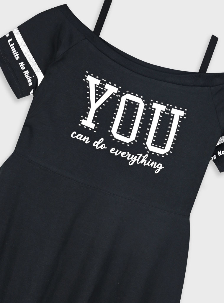 Φόρεμα με τύπωμα για κορίτσι | ΜΑΥΡΟ