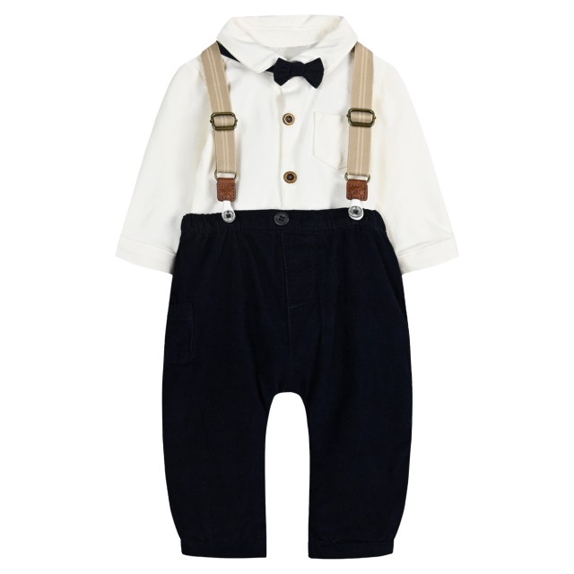 Baby boy΄s 4-piece set bodysuit, bowtie, adjustable shoulder straps, and pants.Boutique collection | NAVY Baby boy΄s 4-piece set bodysuit, bowtie, adjustable shoulder straps, and pants.Boutique collection | NAVY
