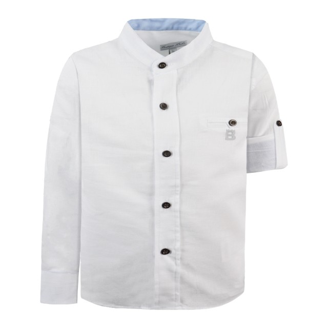 Boy΄s linen longsleeve shirt with mao collar for special occassions | WHITE