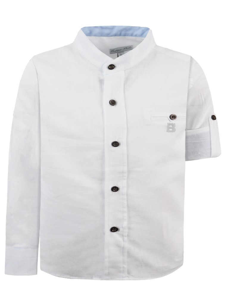 Boy΄s linen longsleeve shirt with mao collar for special occassions | WHITE