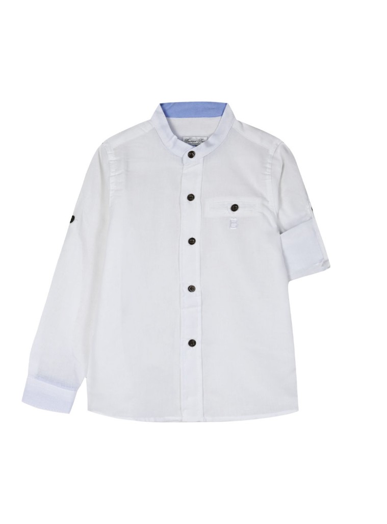 Boy΄s linen longsleeve shirt with mao collar for special occassions | WHITE