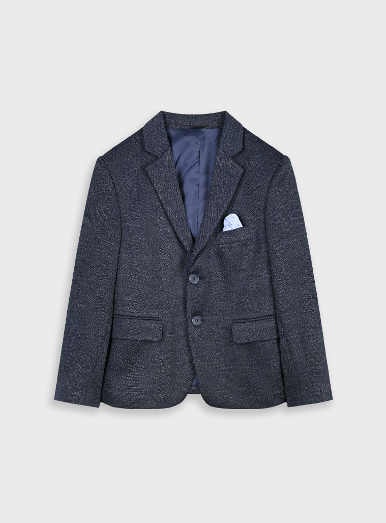 Boy΄s single colour blazer with two buttons and pocket square.Boutique collection | NAVY Boy΄s single colour blazer with two buttons and pocket square.Boutique collection | NAVY