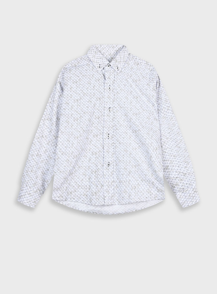 Boy΄s ecru all over print button down dress shirt with ecru buttons.Boutique collection | ECRU Boy΄s ecru all over print button down dress shirt with ecru buttons.Boutique collection | ECRU