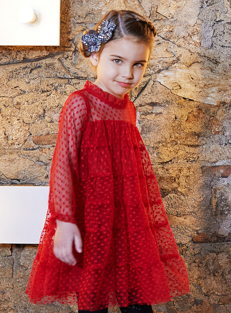 Φόρεμα με κεντημένα πουά για κορίτσι.Boutique collection | ΚΕΡΑΣΣΙ