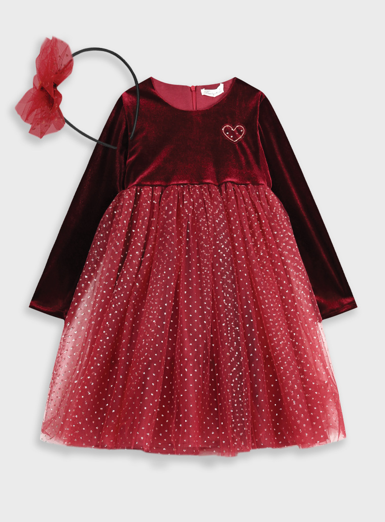 Φόρεμα βελούδο στο πάνω μέρος με τούλι και ασορτί στέκα για κορίτσι.Boutique collection | ΚΕΡΑΣΣΙ