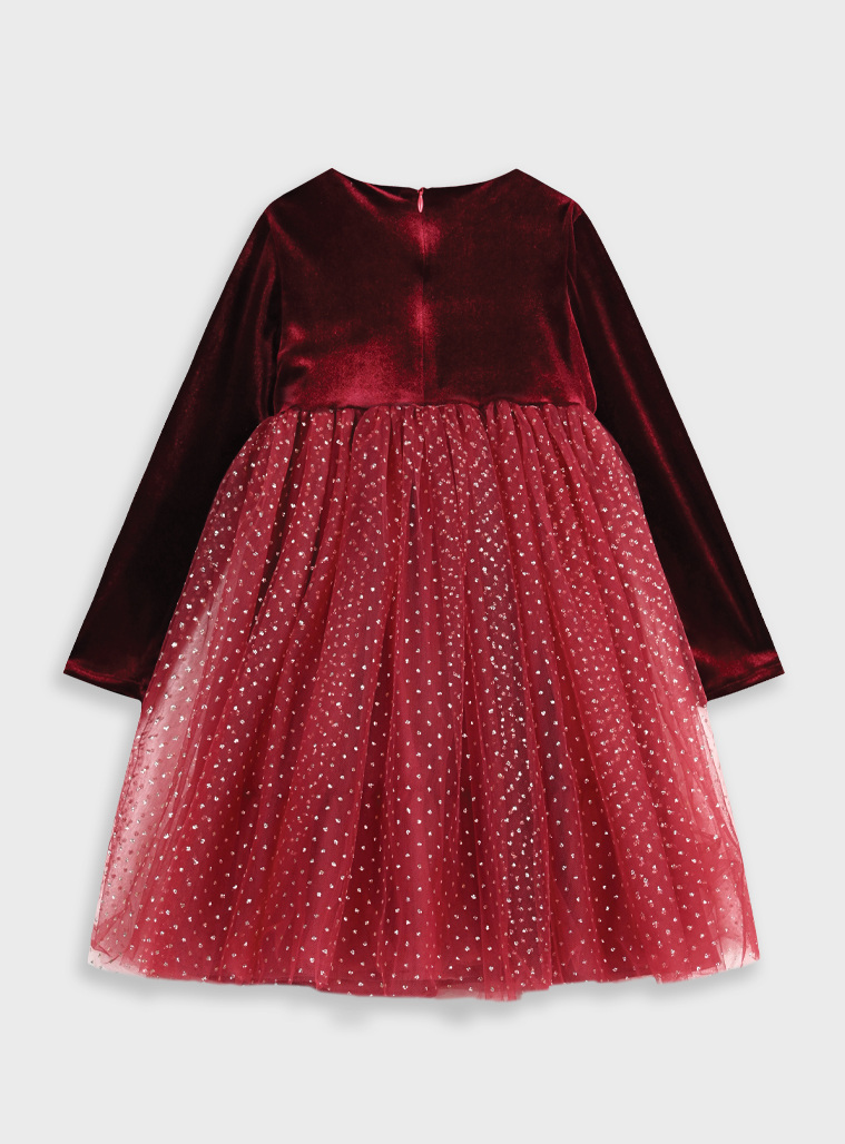 Φόρεμα βελούδο στο πάνω μέρος με τούλι και ασορτί στέκα για κορίτσι.Boutique collection | ΚΕΡΑΣΣΙ