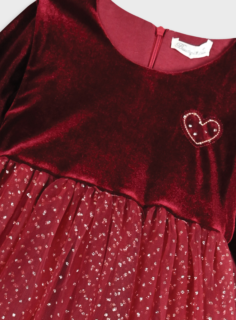 Φόρεμα βελούδο στο πάνω μέρος με τούλι και ασορτί στέκα για κορίτσι.Boutique collection | ΚΕΡΑΣΣΙ