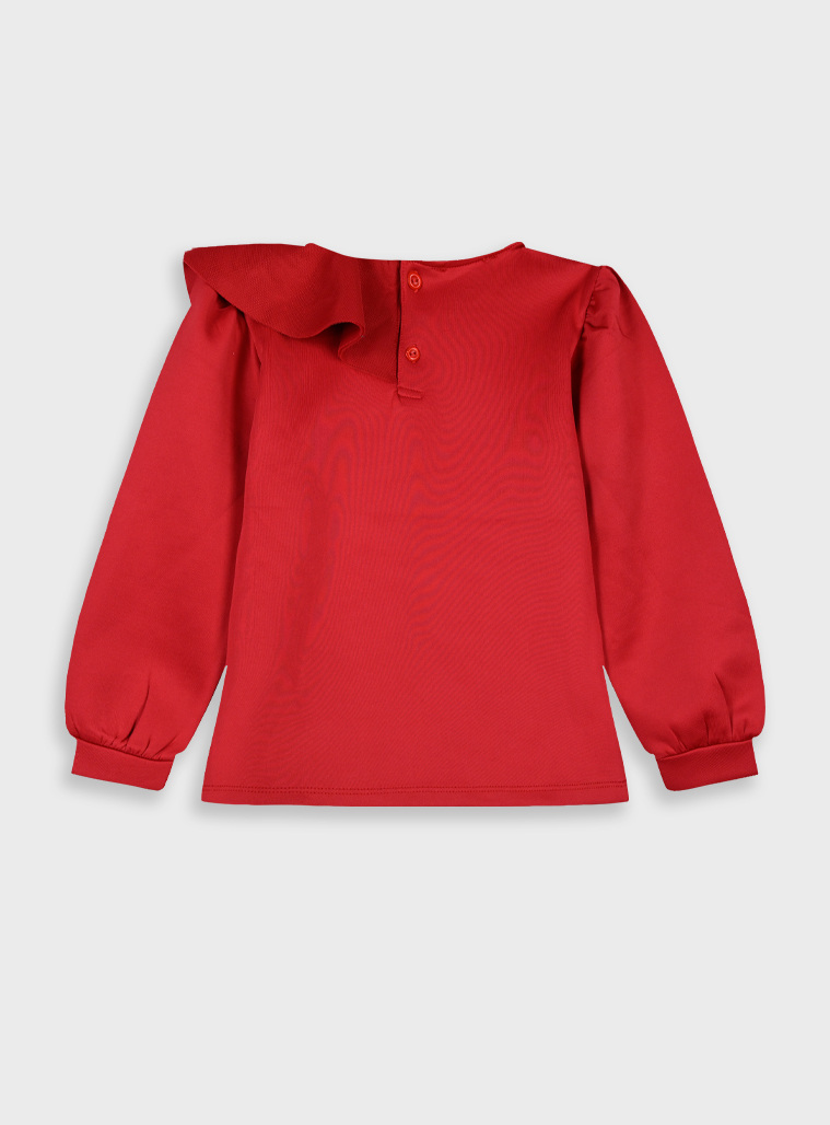 Μπλούζα  με μακριά φουσκωτά μανίκια με φραμπαλά για κορίτσι.Boutique collection | ΚΟΚΚΙΝΟ