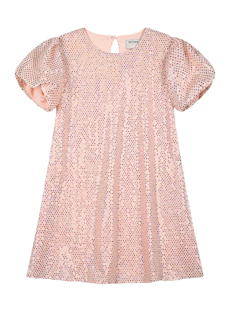 Girl΄s a-line dress with sequins and puffy sleeves.Boutique collection | PINK Girl΄s a-line dress with sequins and puffy sleeves.Boutique collection | PINK