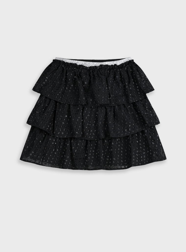 Φούστα εβαζέ με τρία επίπεδα και ελαστική ζώνη για κορίτσι.Boutique collection | ΜΑΥΡΟ