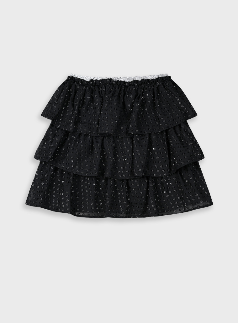 Φούστα εβαζέ με τρία επίπεδα και ελαστική ζώνη για κορίτσι.Boutique collection | ΜΑΥΡΟ Φούστα εβαζέ με τρία επίπεδα και ελαστική ζώνη για κορίτσι.Boutique collection | ΜΑΥΡΟ