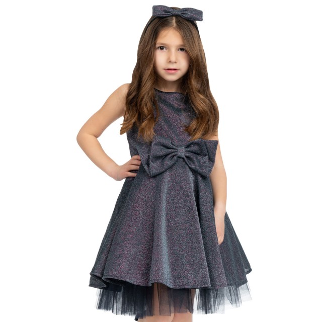 Φόρεμα γυαλιστερό με ασορτί στέκα για κορίτσι.Boutique collection | ΜΑΡΕΝ