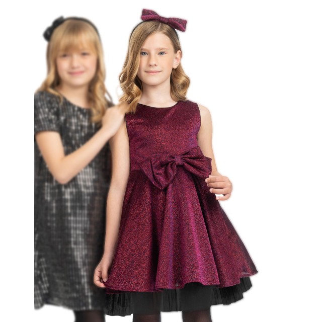 Girl΄s shiny dress with matching headband.Boutique collection | CHERRY
