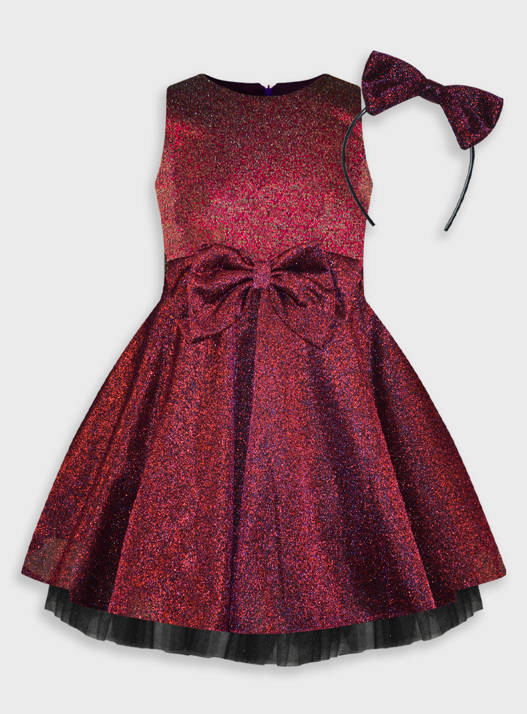 Girl΄s shiny dress with matching headband.Boutique collection | CHERRY