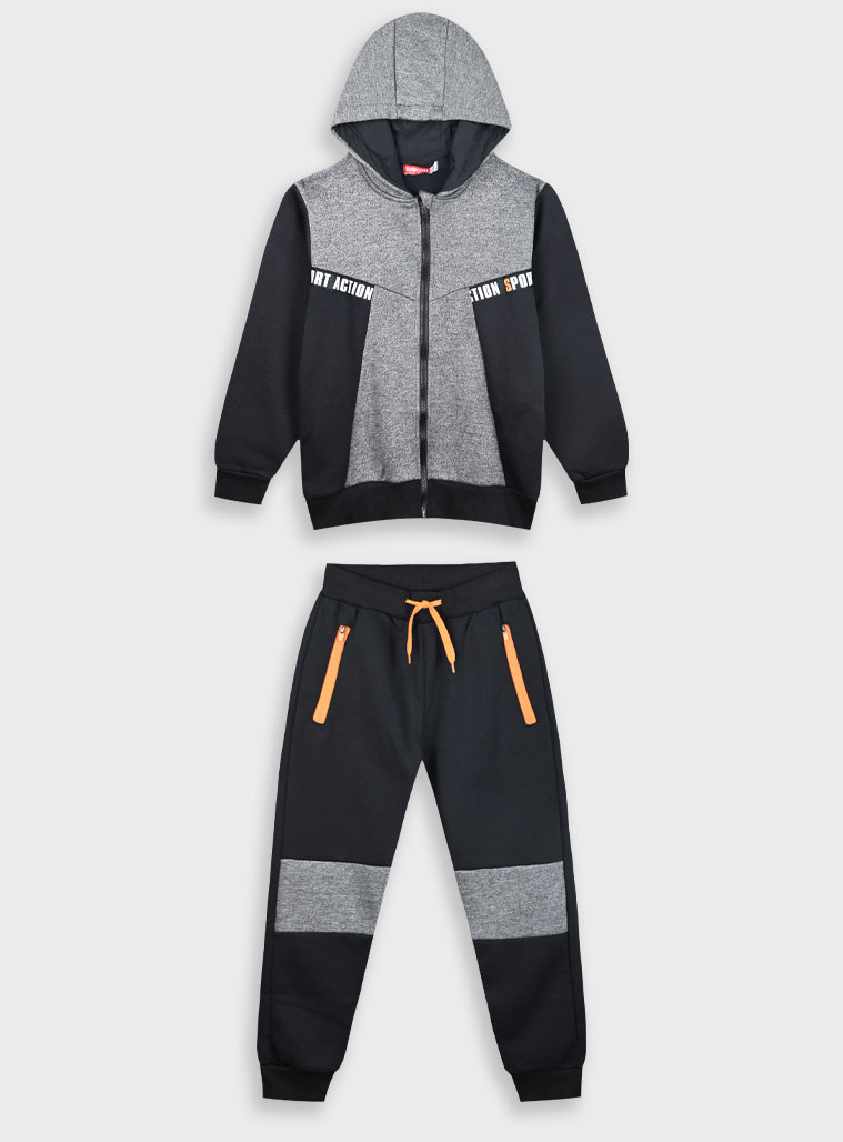 Φόρμα φούτερ με ζακέτα με απαλό χνούδι εσωτερικά | ΜΑΥΡΟ