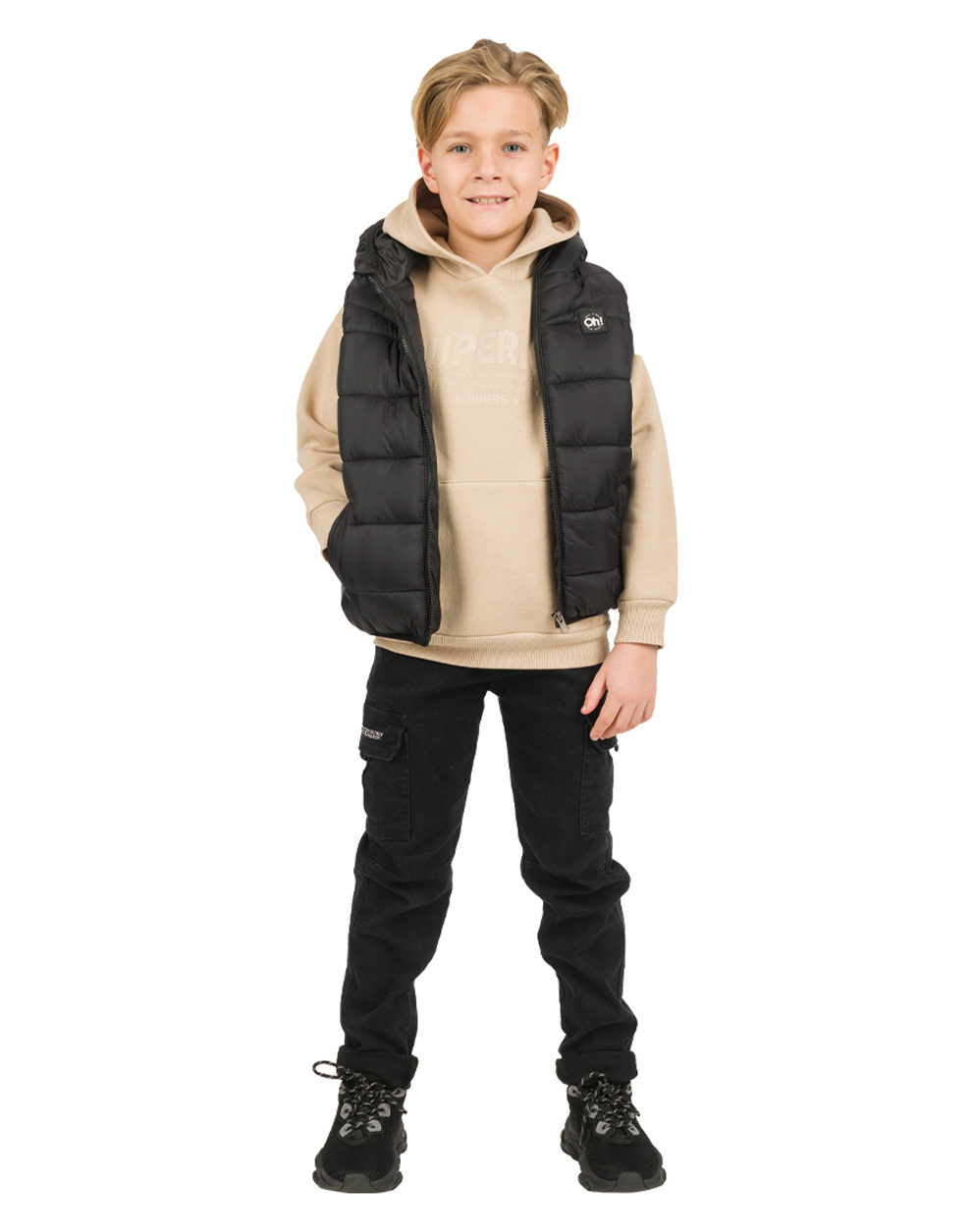 Ελαστικό Cargo παντελόνι για αγόρι | ΜΑΥΡΟ