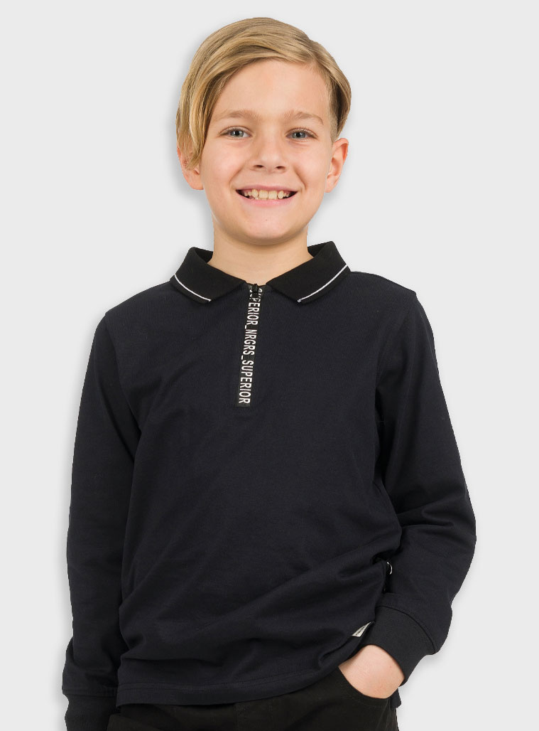 Μακρυμάνικη μπλούζα πόλο | ΜΑΥΡΟ