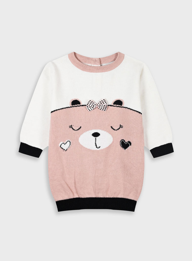 Βρεφικό πλεκτό φόρεμα για κορίτσι (3 – 24 μηνών) | ΣΚΟΝΙΣΜΕΝΟ ΡΟΖ