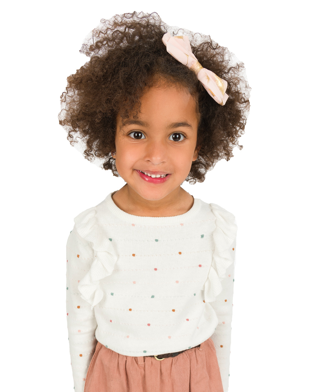 Πλεκτή μπλούζα πουά/ριγέ για κορίτσι | ΕΚΡΟΥ