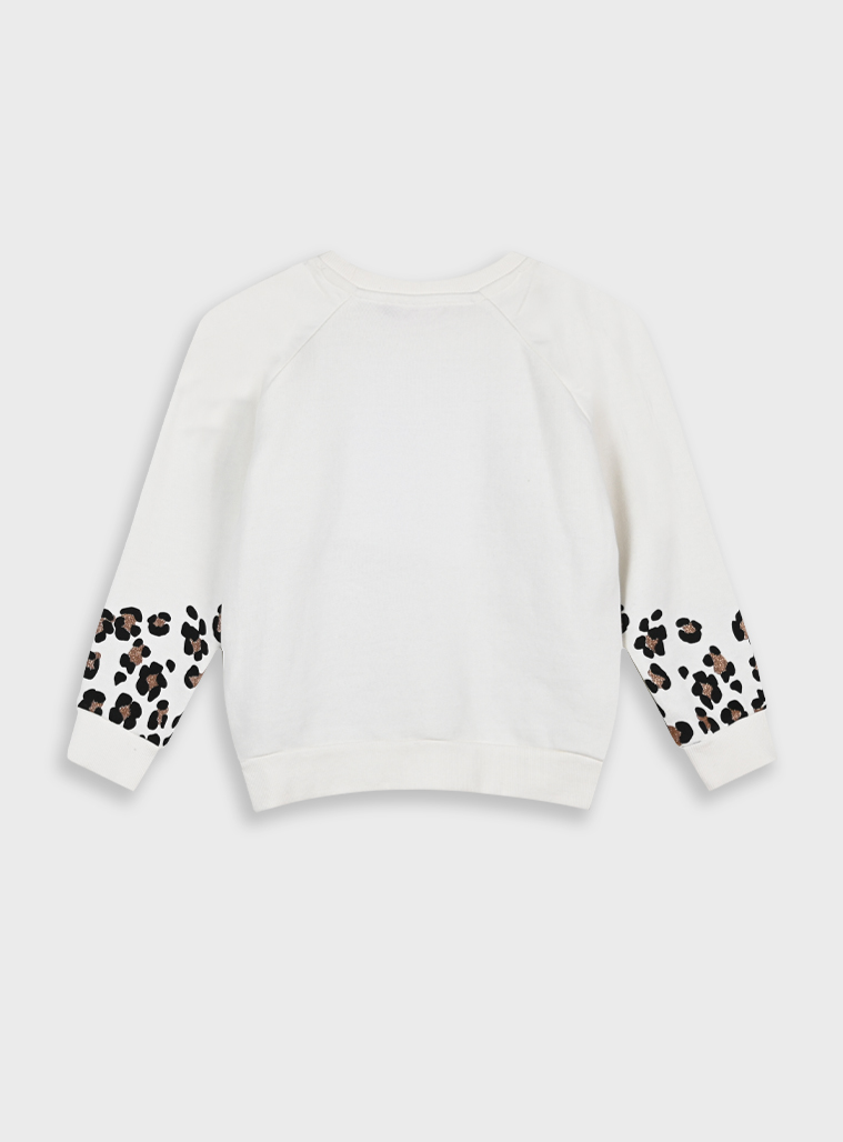 Μπλούζα ρεγκλάν φούτερ με animal print λεοπάρ για κορίτσι | ΕΚΡΟΥ - 2