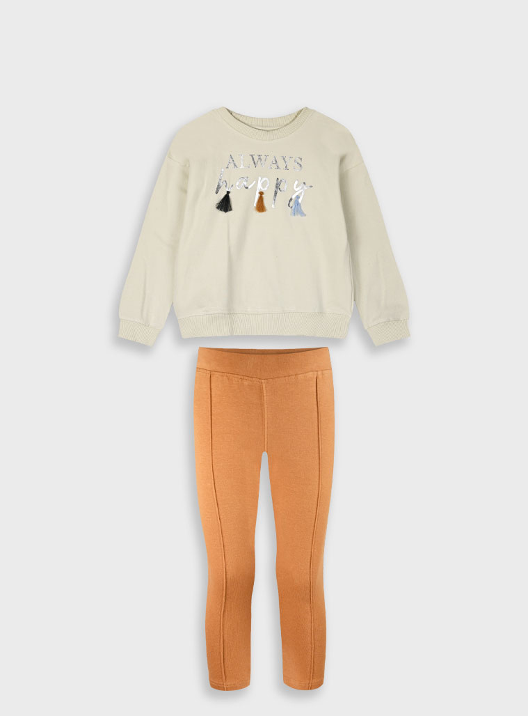 Σετ μπλούζα με μεταλιζέ τύπωμα και κολάν για κορίτσι | ΜΟΚΑ