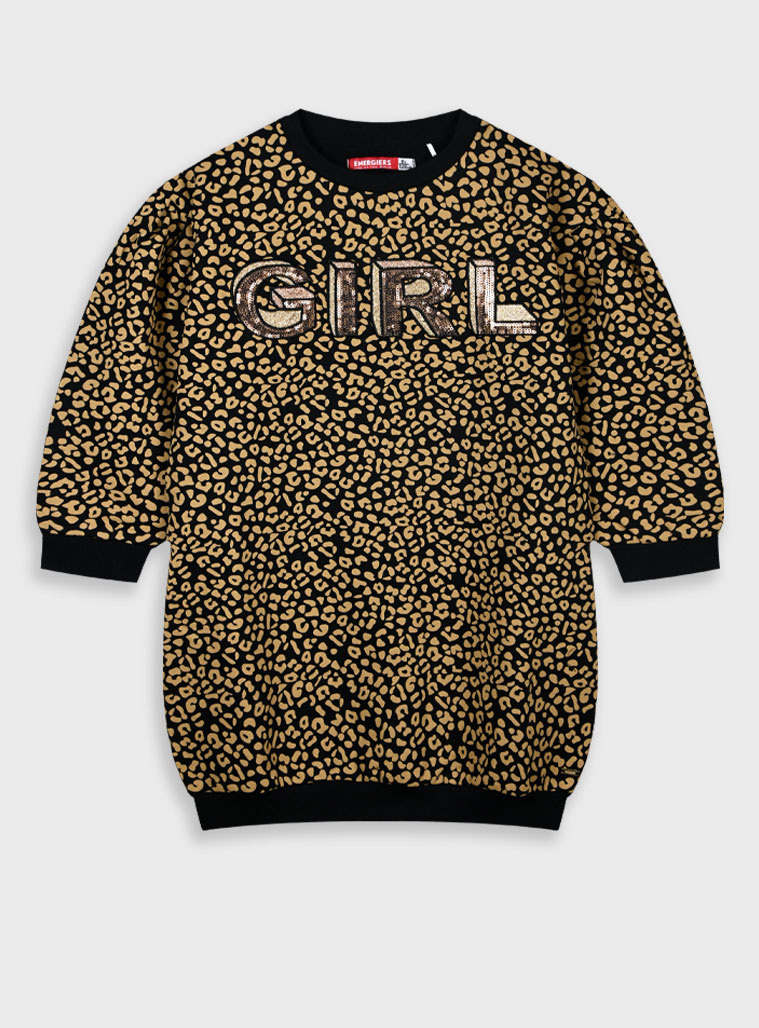 Παιδικά ρούχα - κορίτσι Energiers - ΣΗΜΑΝΤΙΚΟ: Σε περίπτωση διαφοράς τιμής από το κατάστημα ισχύει παντα και μόνο η τιμή του καταστήματος Λεοπάρ φούτερ φόρεμα | ΜΑΥΡΟ