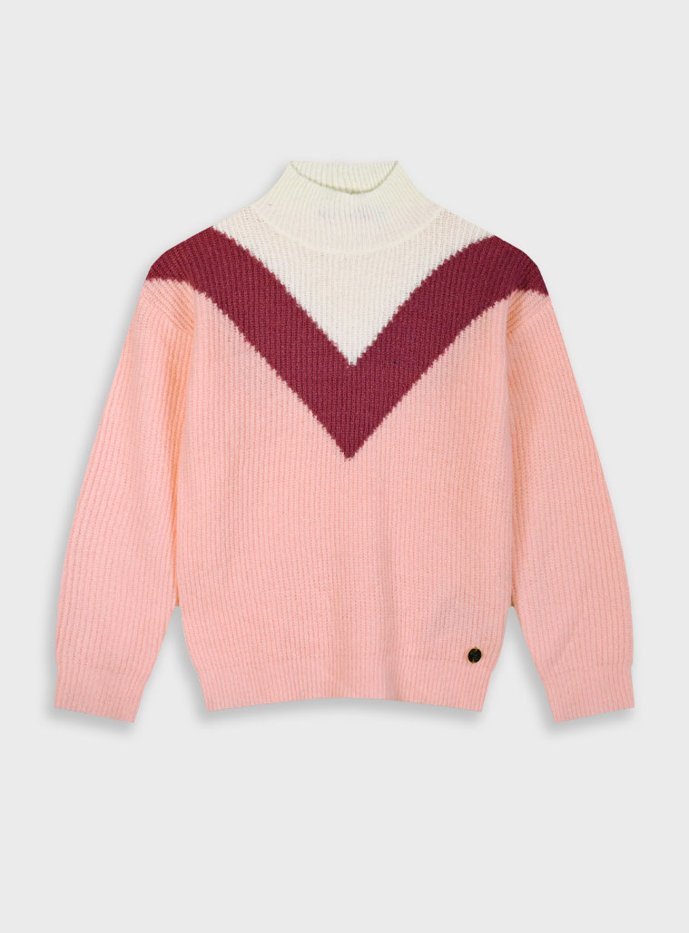 Πλεκτό τρίχρωμο ζιβάγκο για κορίτσι | ΣΚΟΝΙΣΜΕΝΟ ΡΟΖ