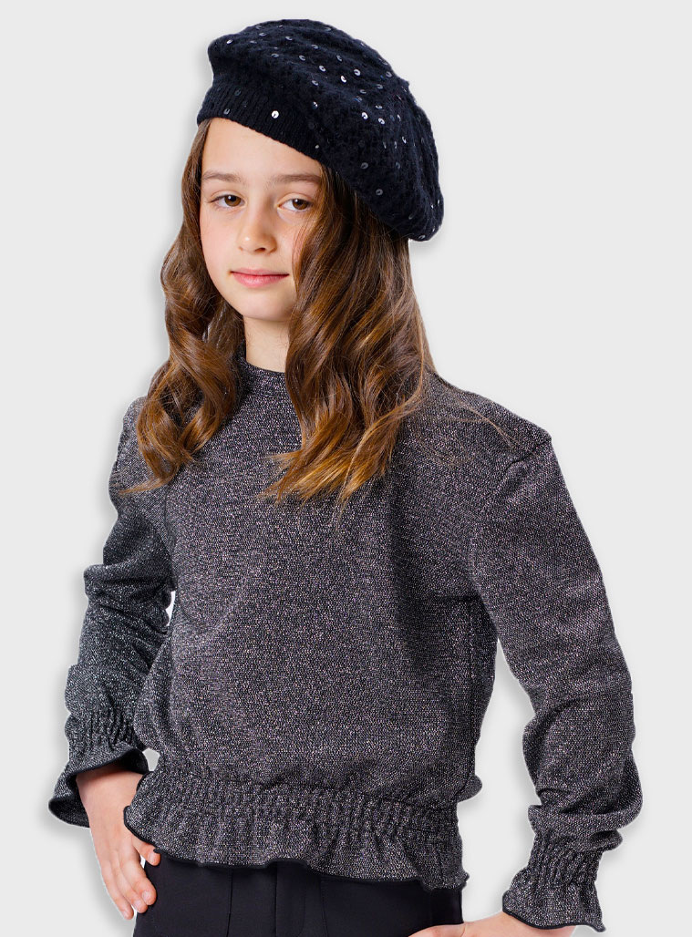 Πλεκτό πουλόβερ με λούρεξ για κορίτσι | ΜΑΥΡΟ