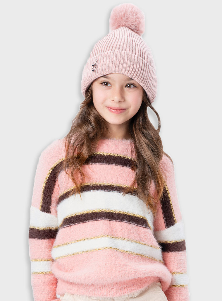 Πλεκτό ριγέ πουλόβερ για κορίτσι | ΣΚΟΝΙΣΜΕΝΟ ΡΟΖ