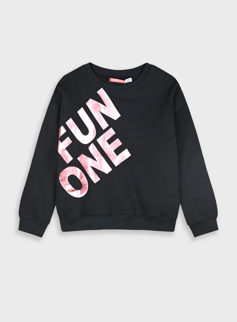 Φούτερ μπλούζα με μεταλιζέ τύπωμα για κορίτσι | ΜΑΥΡΟ