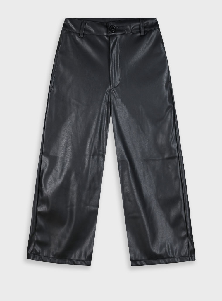 Δερματίνη παντελόνι φαρδύ για κορίτσι | ΜΑΥΡΟ - 2