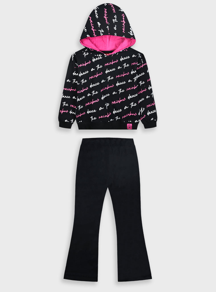 Σετ φούτερ εμπριμέ με κουκούλα για κορίτσι | ΜΑΥΡΟ
