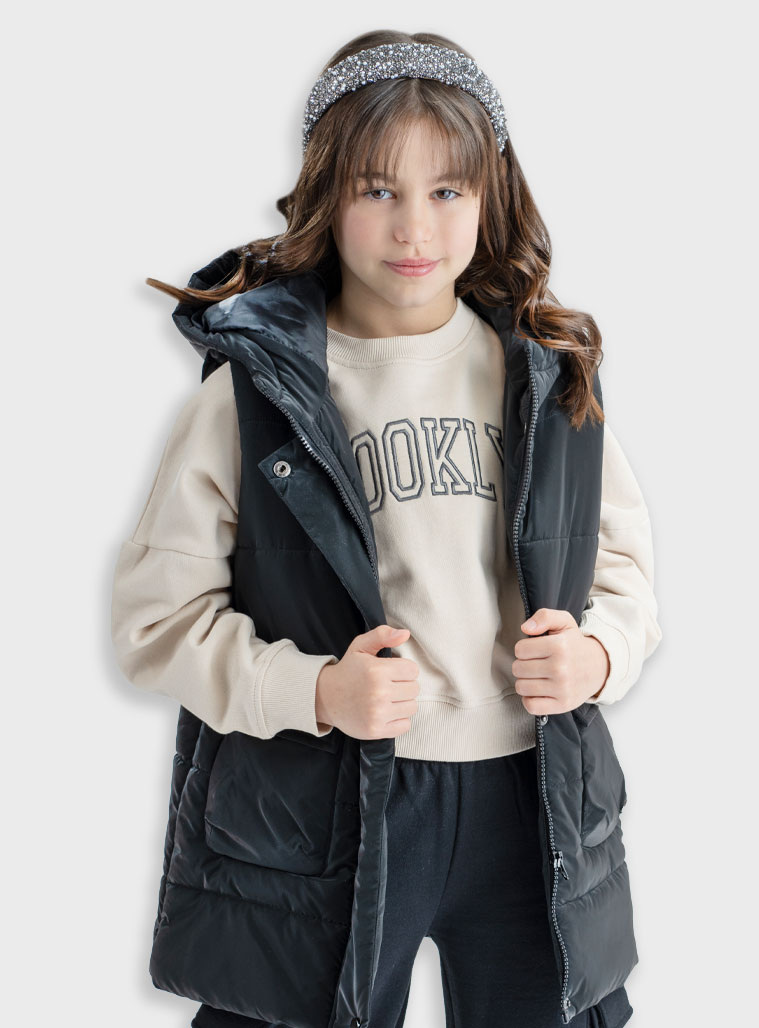 Παιδικά ρούχα - κορίτσι Energiers - ΣΗΜΑΝΤΙΚΟ: Σε περίπτωση διαφοράς τιμής από το κατάστημα ισχύει παντα και μόνο η τιμή του καταστήματος Αμάνικο μπουφάν γιλέκο | ΜΑΥΡΟ