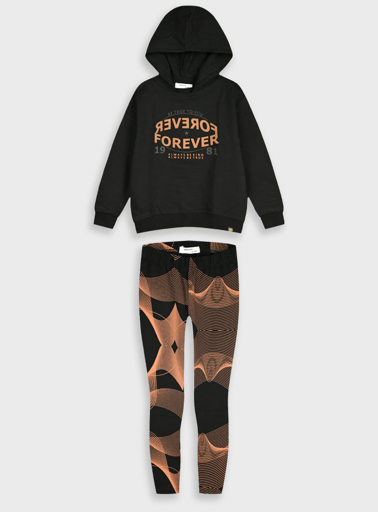 Παιδικά ρούχα - κορίτσι Energiers - ΣΗΜΑΝΤΙΚΟ: Σε περίπτωση διαφοράς τιμής από το κατάστημα ισχύει παντα και μόνο η τιμή του καταστήματος Σετ φούτερ μπλούζα με κολάν | ΜΑΥΡΟ