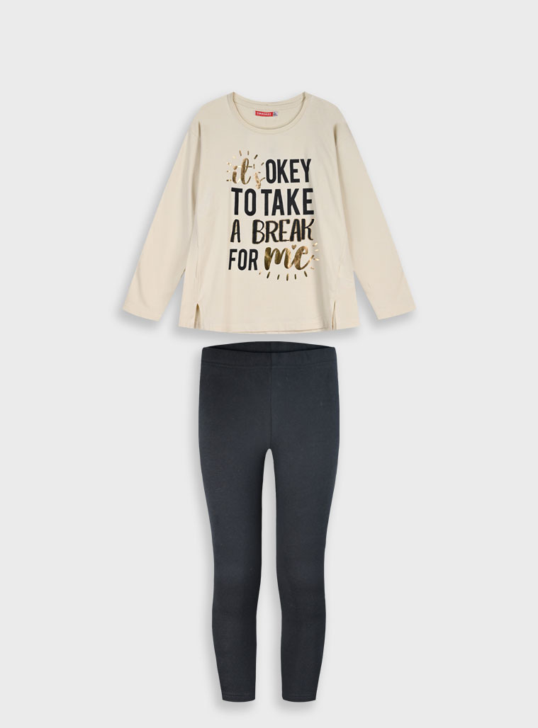 Παιδικά ρούχα - κορίτσι Energiers - ΣΗΜΑΝΤΙΚΟ: Σε περίπτωση διαφοράς τιμής από το κατάστημα ισχύει παντα και μόνο η τιμή του καταστήματος Σετ μπλούζα με κολάν | ΜΑΥΡΟ