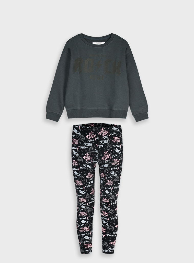 Παιδικά ρούχα - κορίτσι Energiers - ΣΗΜΑΝΤΙΚΟ: Σε περίπτωση διαφοράς τιμής από το κατάστημα ισχύει παντα και μόνο η τιμή του καταστήματος Σετ φούτερ μπλούζα με κολάν | ΑΝΘΡΑΚΙ